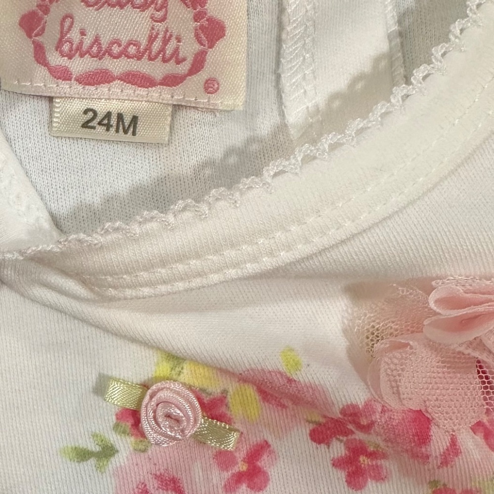 NWT Baby Biscotti Dress w/bloomers Girls 24m Ivory w/White & Pink Heart - Picture 13 of 14